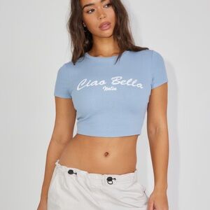 Garage Light Blue "Ciao Bella" Ribbed Crop Tee